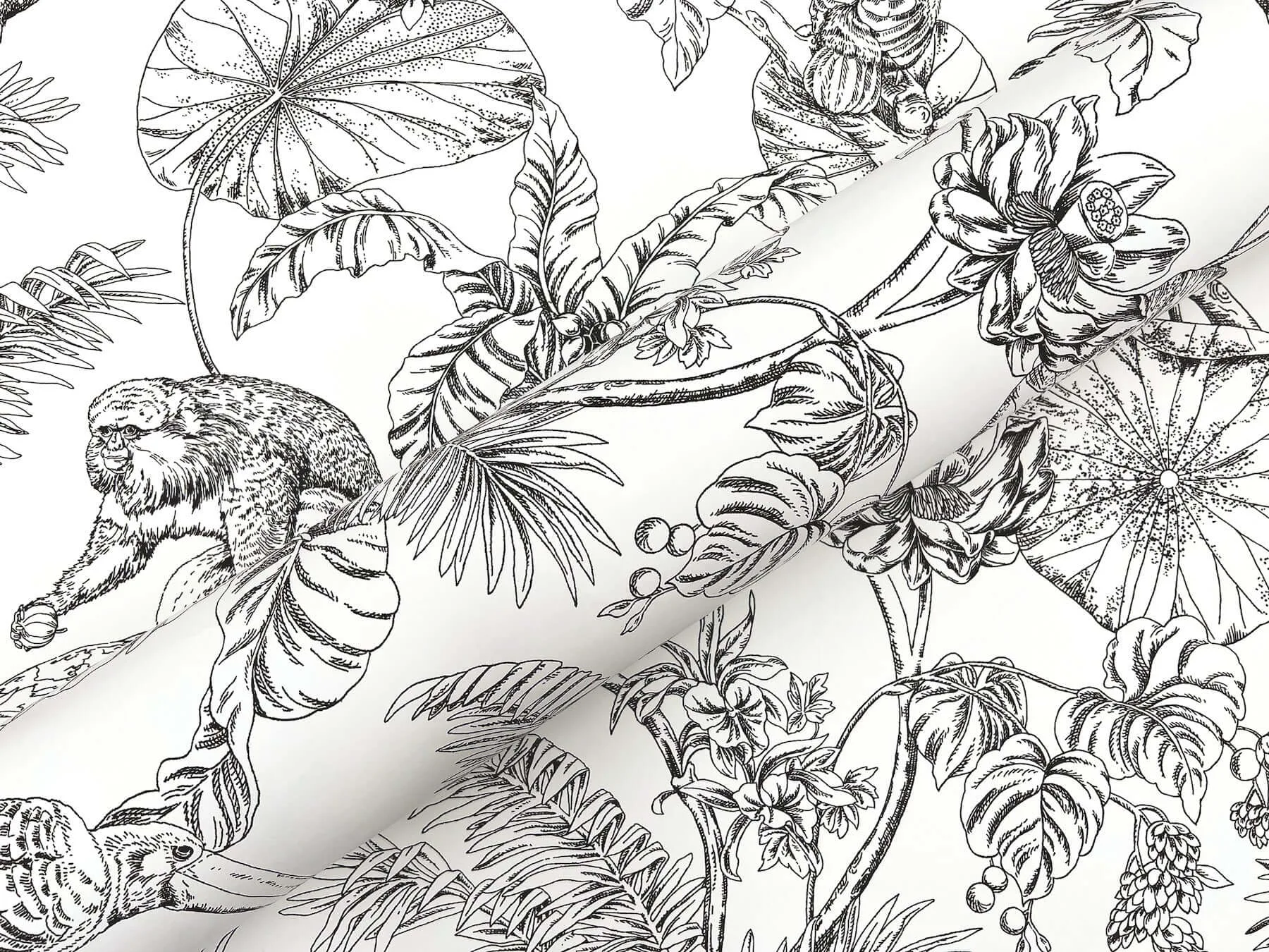 York Wallcoverings Tropical Sketch Toile wallpaper, color Black, SKU RT7841