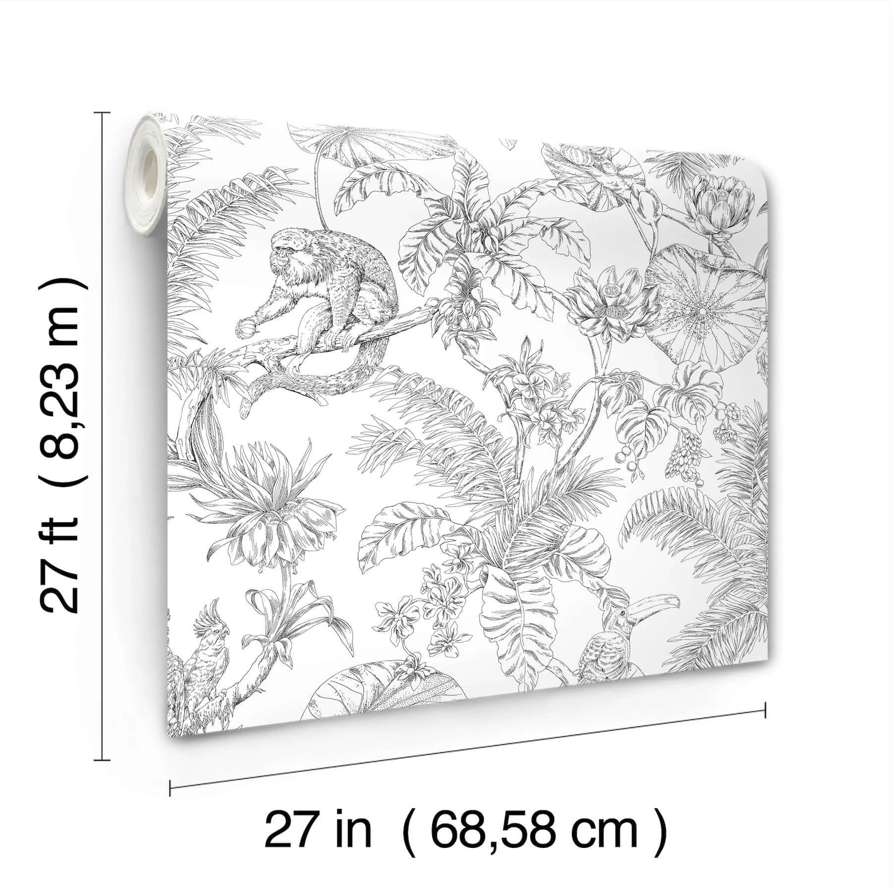 York Wallcoverings Tropical Sketch Toile wallpaper, color Black, SKU RT7841