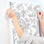 York Wallcoverings Tropical Sketch Toile wallpaper, color Black, SKU RT7841