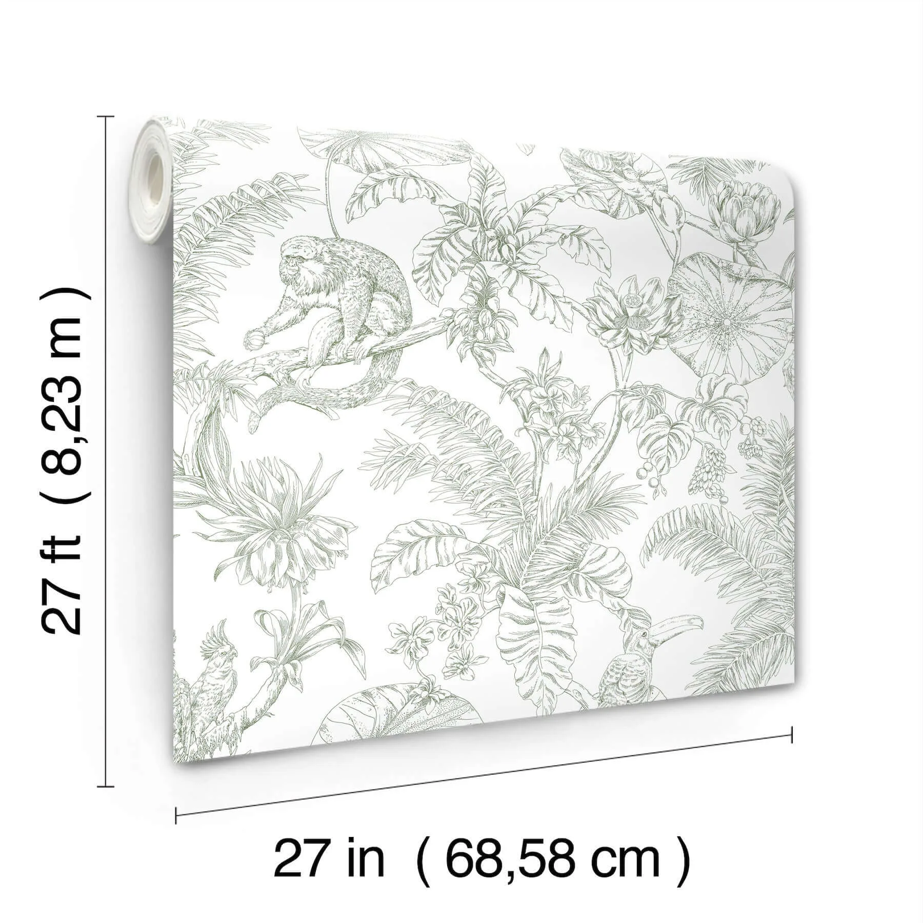 York Wallcoverings Tropical Sketch Toile wallpaper, color Forest, SKU RT7842